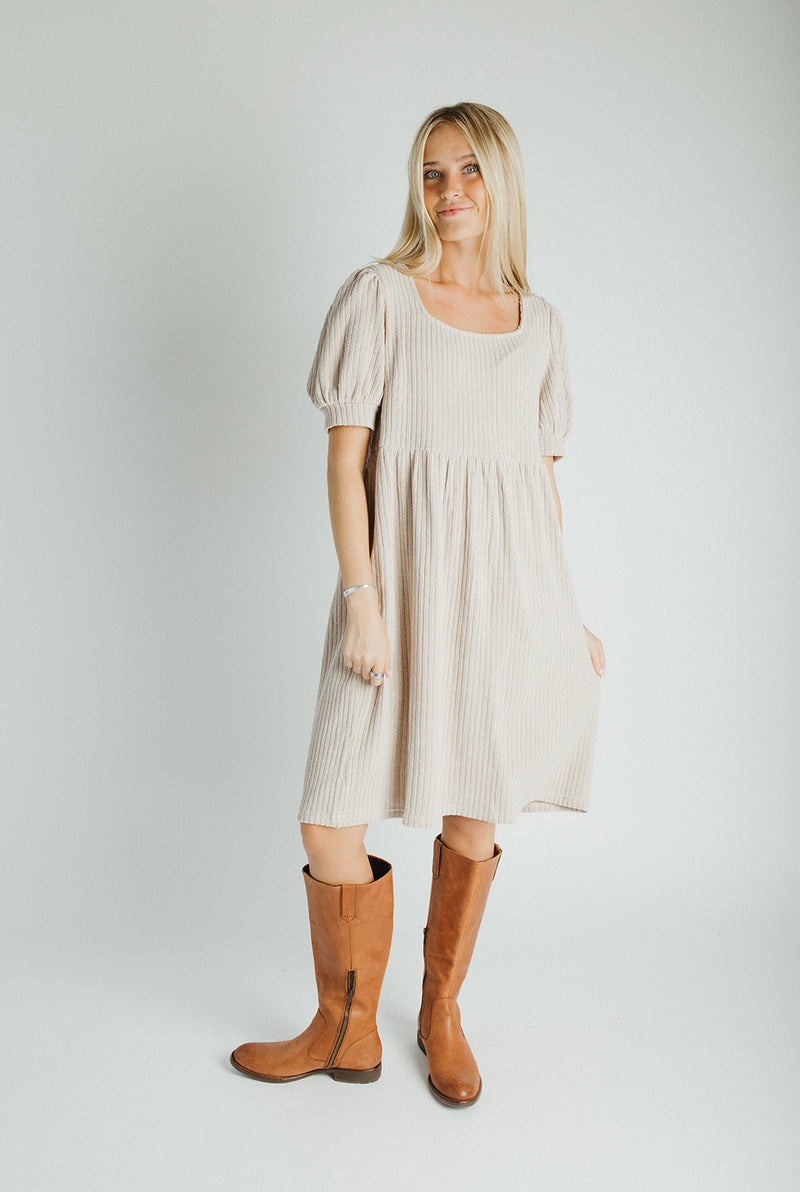 The Adley Knit Midi Dress in Sand