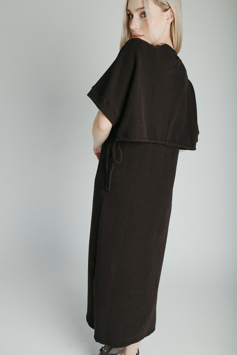The Andra Tie Detail Midi Dress in Black