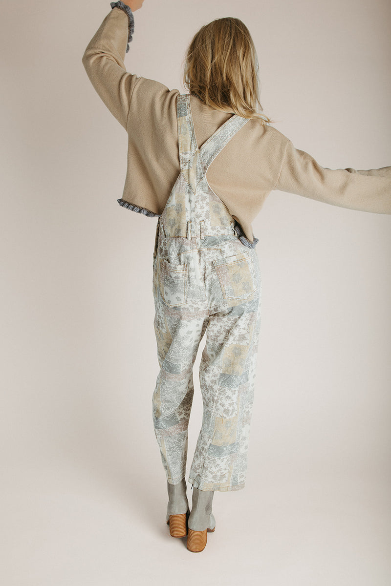 The Warner Boho Print Overall in Taupe Multi