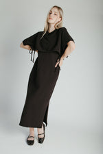 The Andra Tie Detail Midi Dress in Black