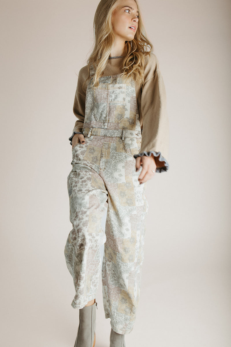 The Warner Boho Print Overall in Taupe Multi