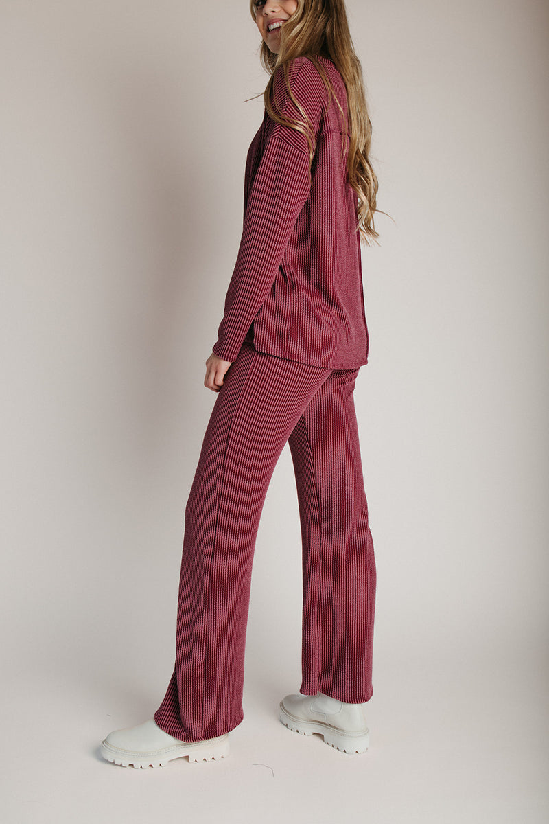 The Denniston Ribbed Knit Set in Wine