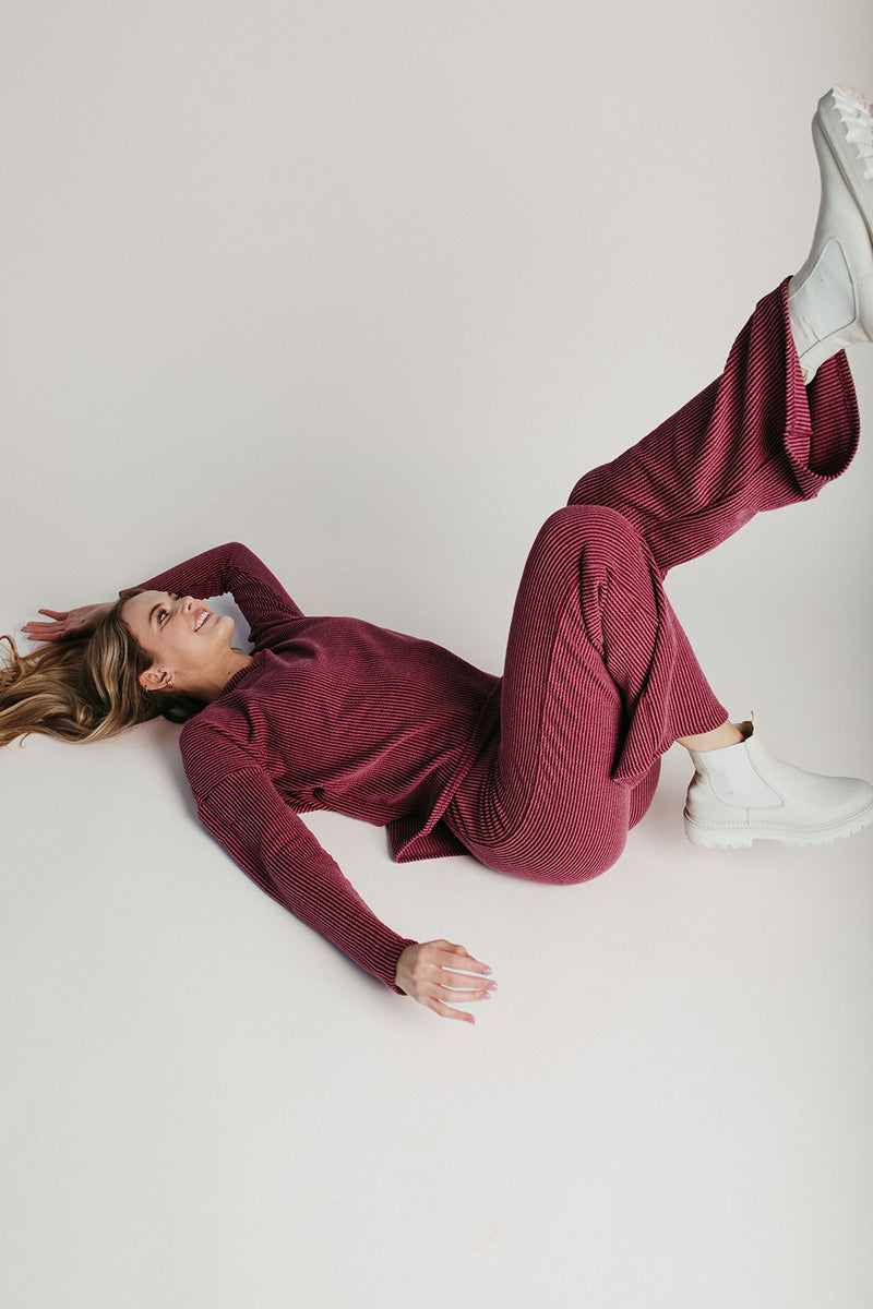 The Denniston Ribbed Knit Set in Wine