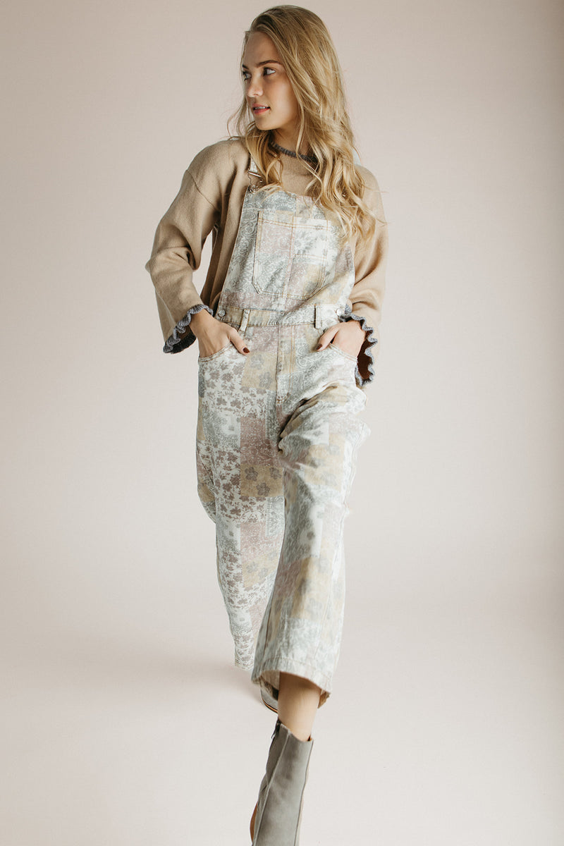 The Warner Boho Print Overall in Taupe Multi