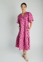 The Garcia Jacquard Floral Midi Dress in Magenta