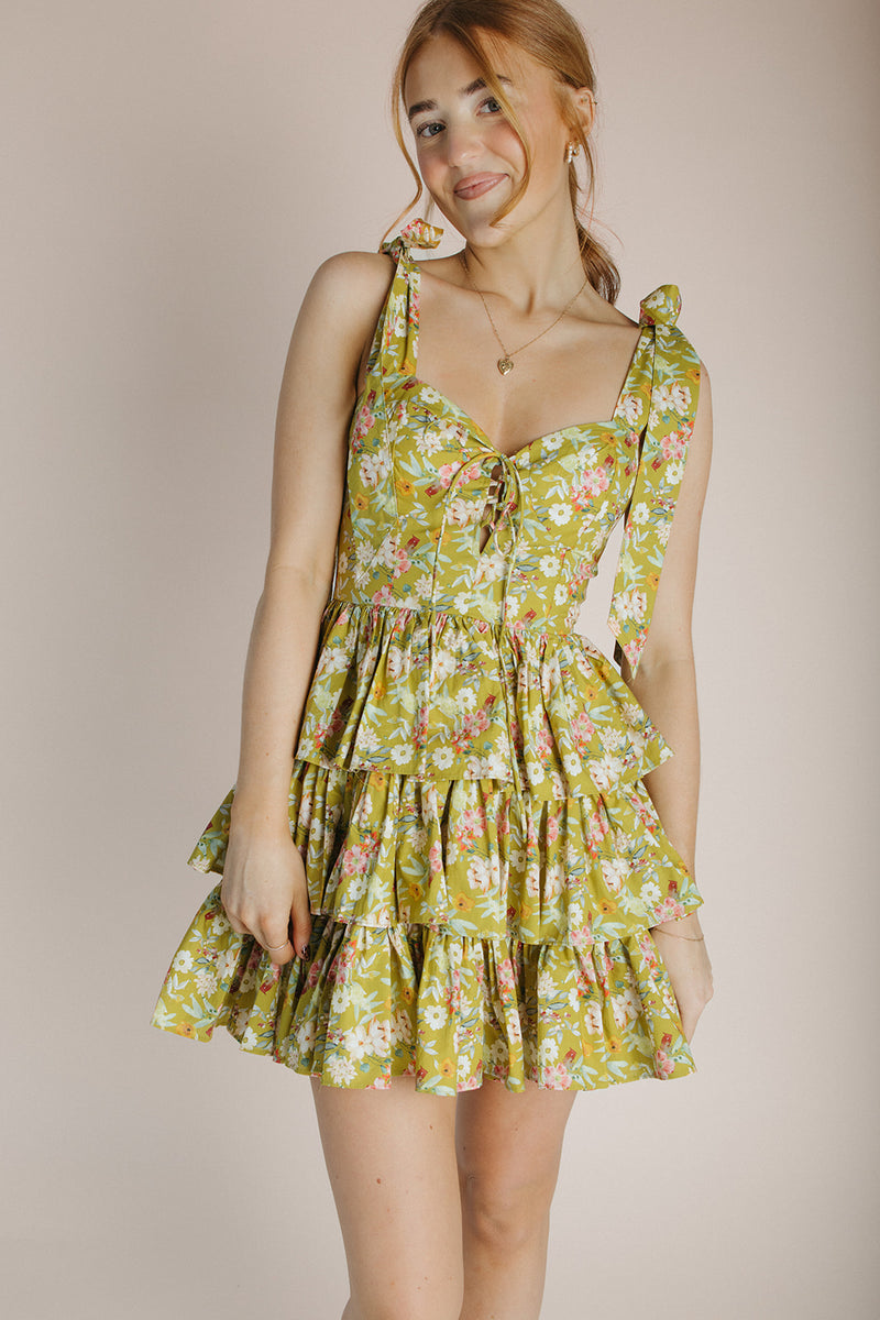 The Wynn Floral Mini Dress in Kiwi