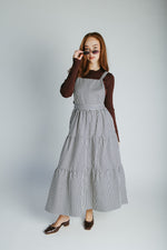 The Marilyn Overall Ruffled Maxi Dress in Navy