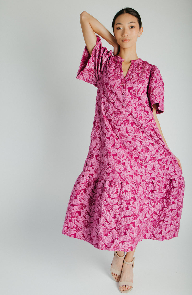 The Garcia Jacquard Floral Midi Dress in Magenta
