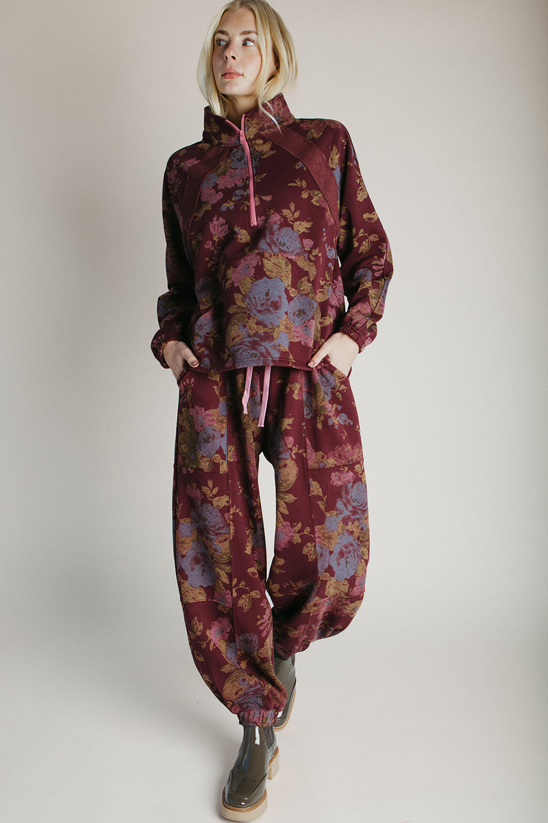 The Rue Floral Lounge Set in Burgundy