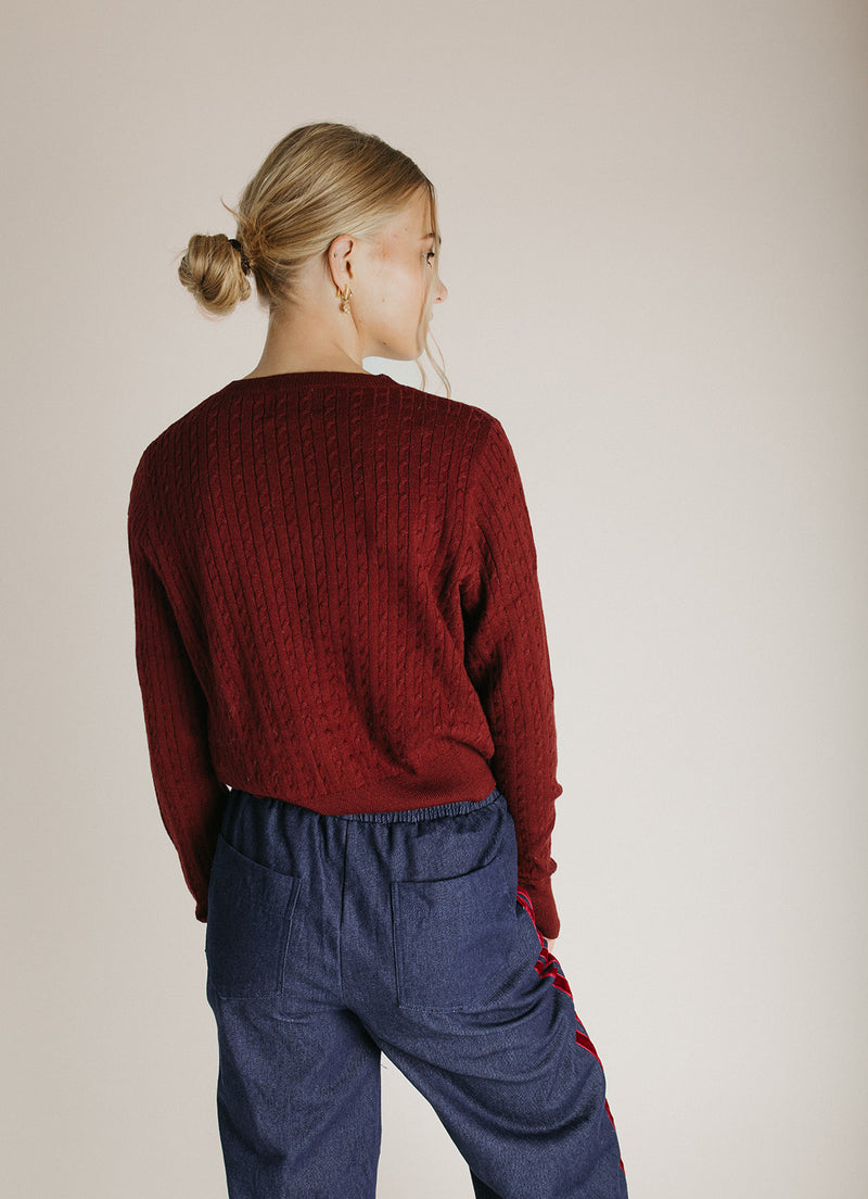 The Tomberlin Cable Knit Cardigan in Maroon
