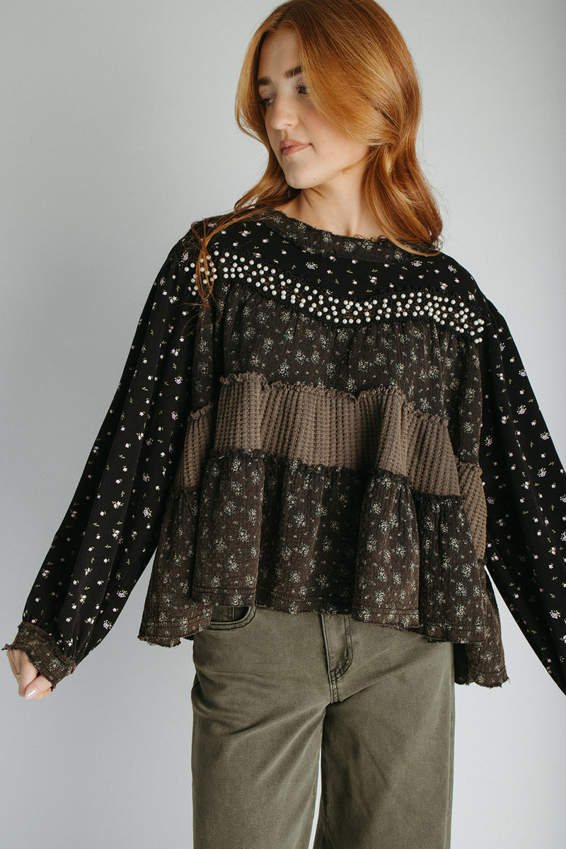 The Teddy Mix Patterned Blouse in Black