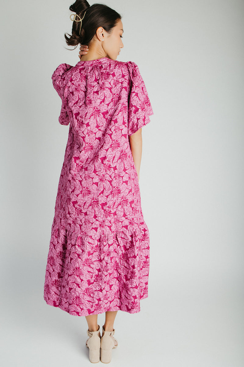The Garcia Jacquard Floral Midi Dress in Magenta