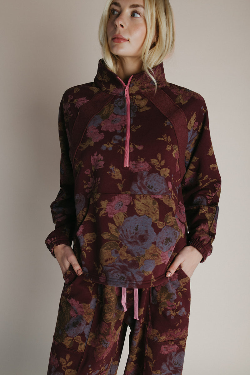 The Rue Floral Lounge Set in Burgundy