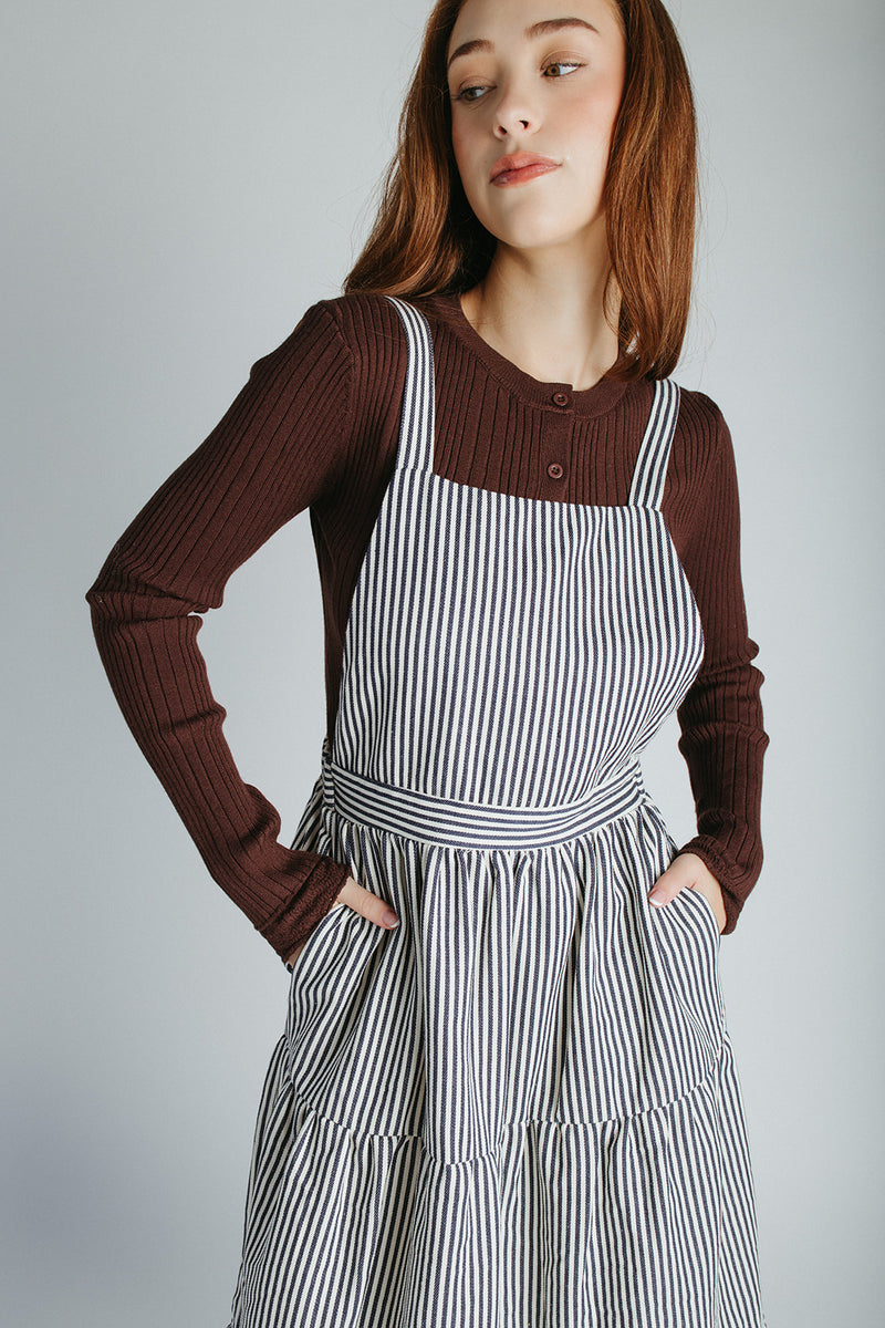 The Marilyn Overall Ruffled Maxi Dress in Navy