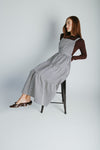 The Marilyn Overall Ruffled Maxi Dress in Navy