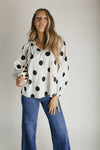 The Misha Polka Dot Blouse in Oatmeal + Black