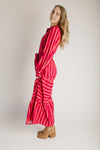 The Clarisa Striped Button-Up Maxi Dress in Fuchsia + Orange