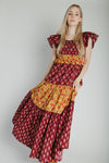 The Widmer Mixed Print Maxi Dress in Burgundy + Gold