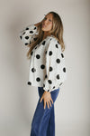 The Misha Polka Dot Blouse in Oatmeal + Black