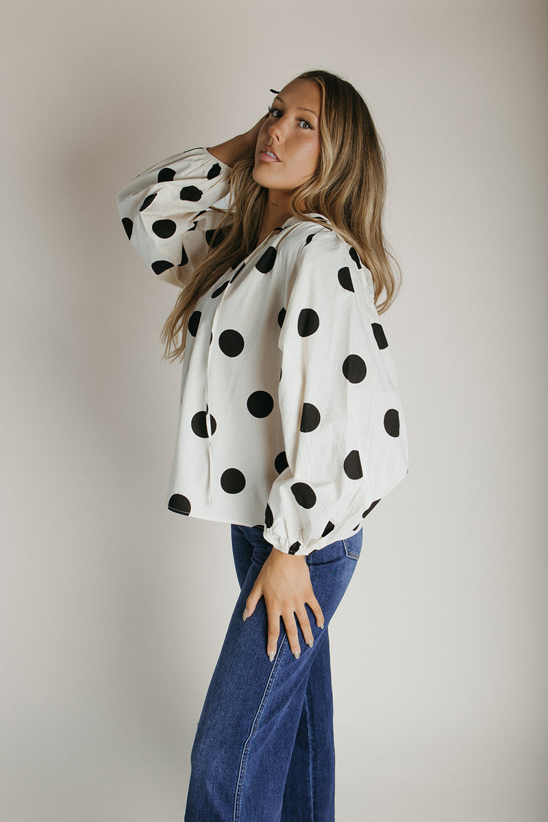 The Misha Polka Dot Blouse in Oatmeal + Black