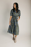 The Solvay Tiered Midi Dress in Green + Blue Multi