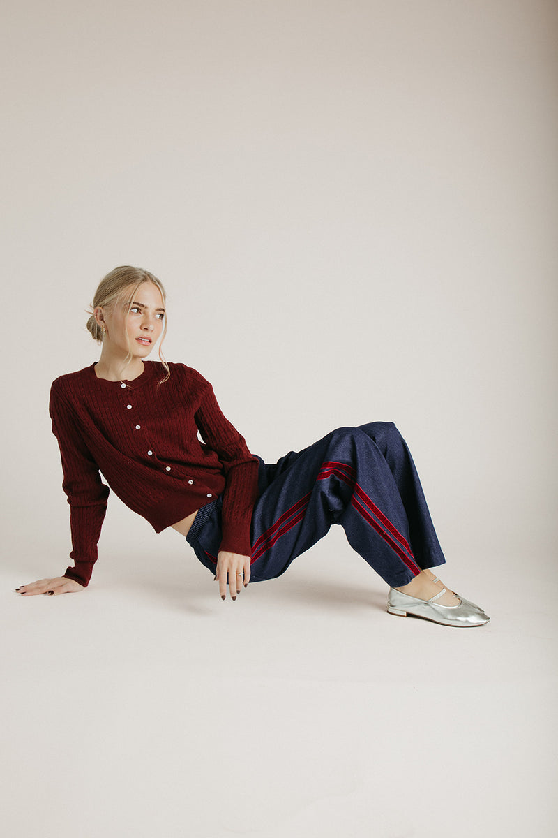 The Tomberlin Cable Knit Cardigan in Maroon