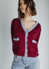 The Lucero Scallop Detail Cardigan in Burgundy