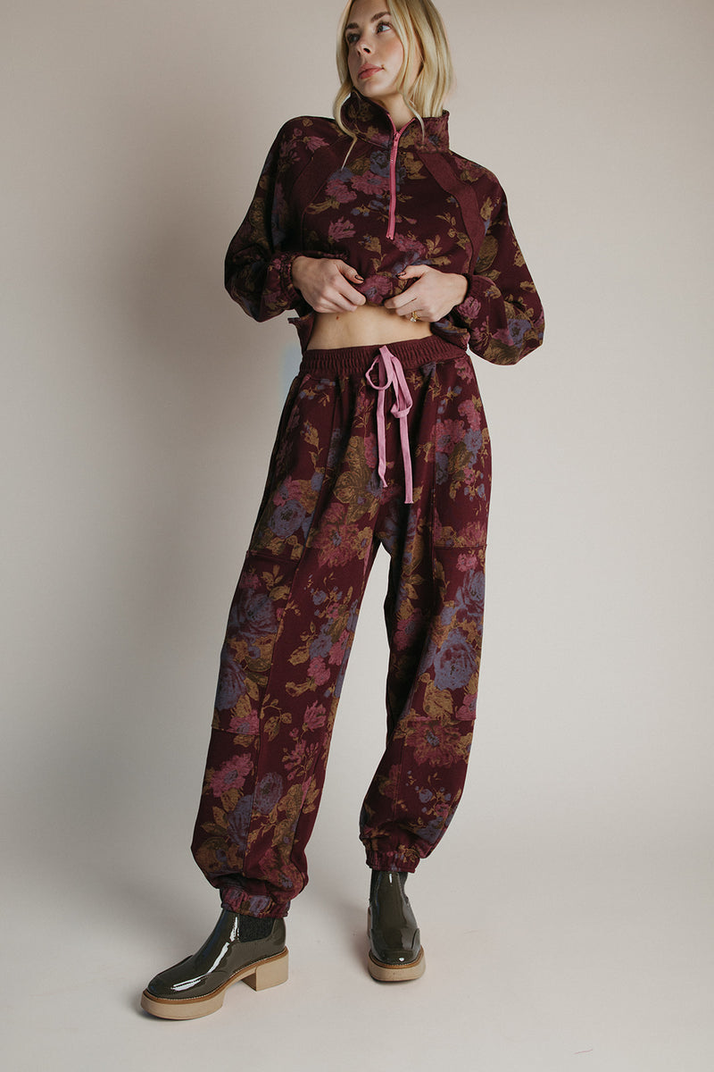 The Rue Floral Lounge Set in Burgundy