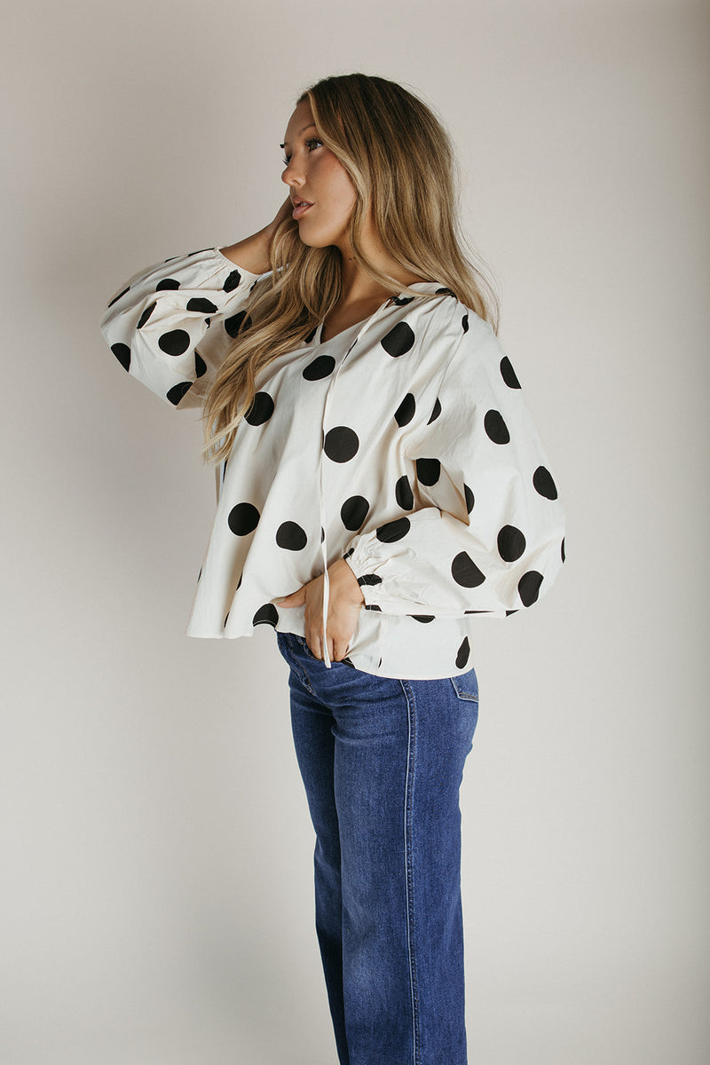 The Misha Polka Dot Blouse in Oatmeal + Black