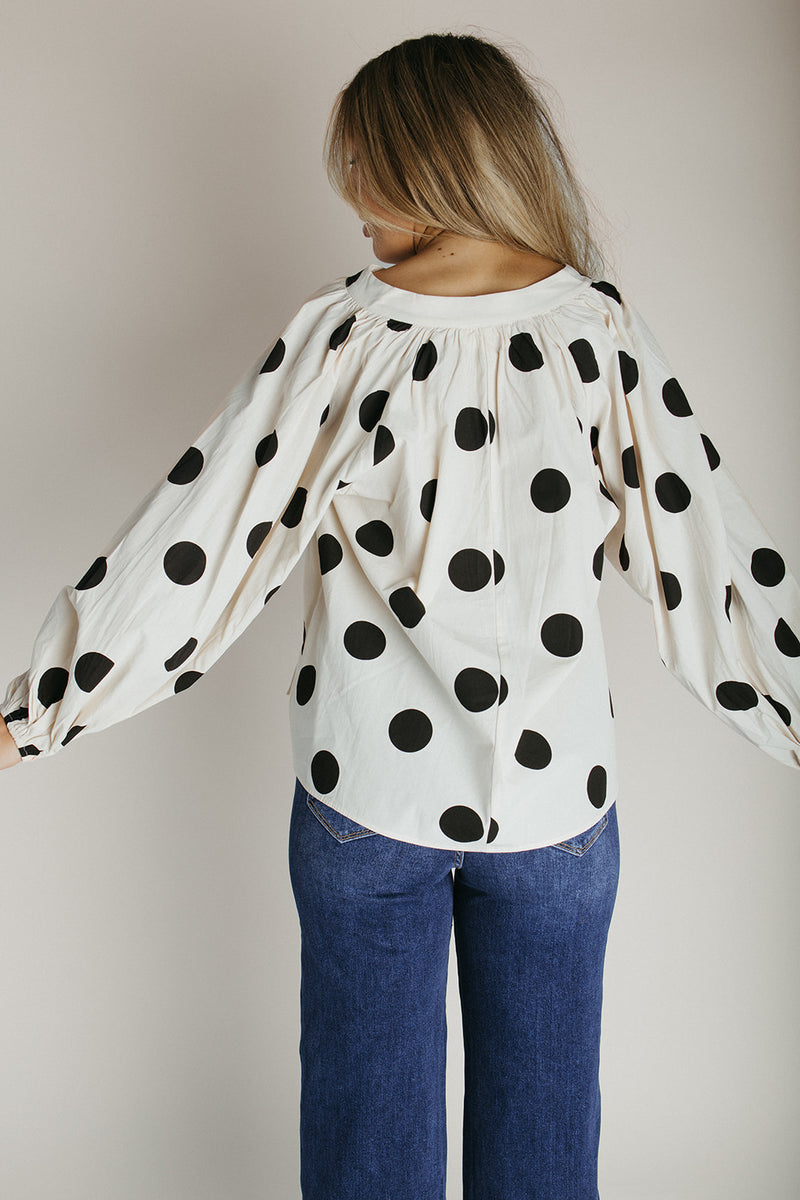The Misha Polka Dot Blouse in Oatmeal + Black
