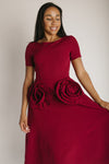 The Debbie Rose Applique Midi Dress in Burgundy