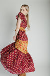 The Widmer Mixed Print Maxi Dress in Burgundy + Gold