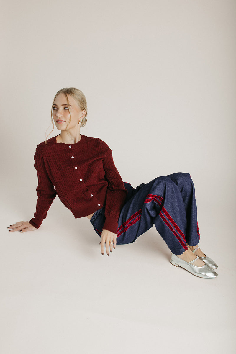 The Tomberlin Cable Knit Cardigan in Maroon