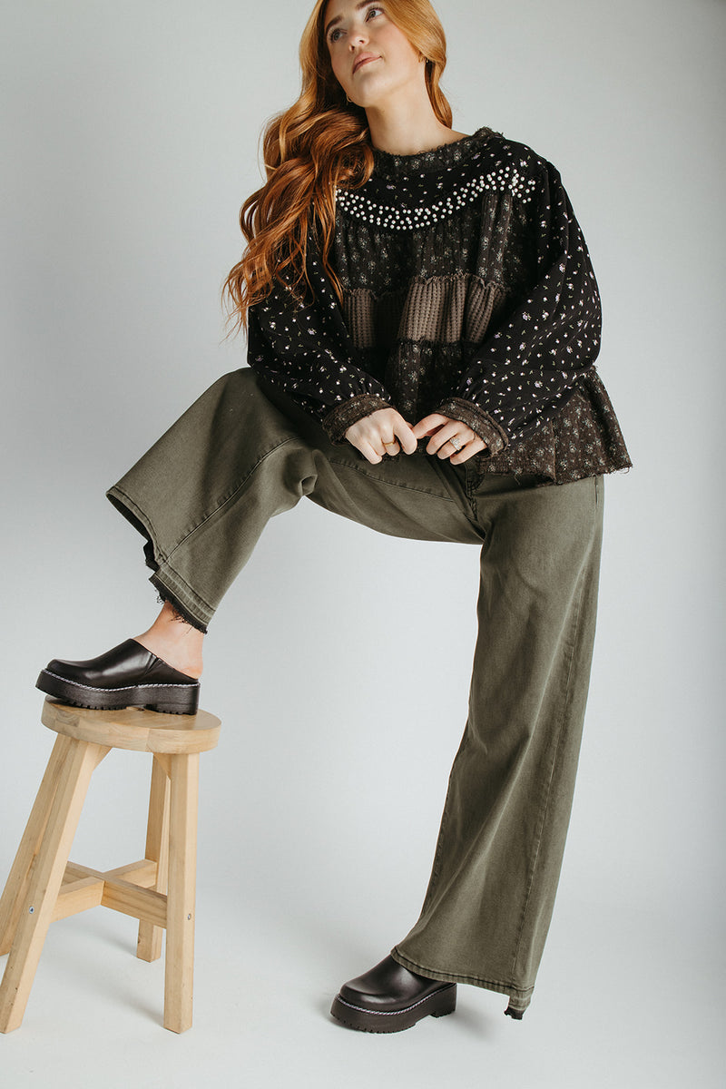 The Teddy Mix Patterned Blouse in Black