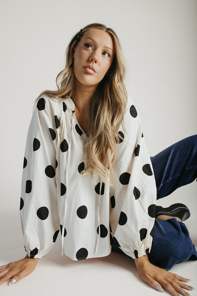 The Misha Polka Dot Blouse in Oatmeal + Black
