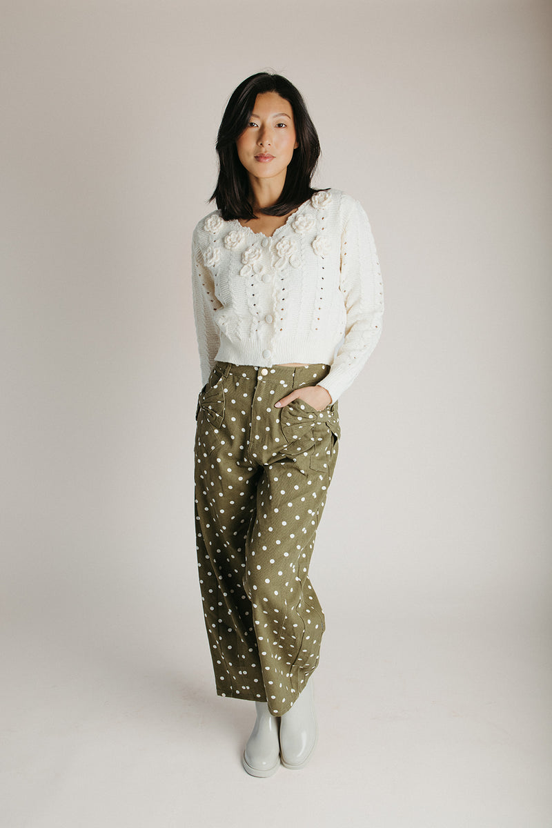 The Clausen Polka Dot Pant in Olive Combo