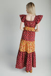 The Widmer Mixed Print Maxi Dress in Burgundy + Gold