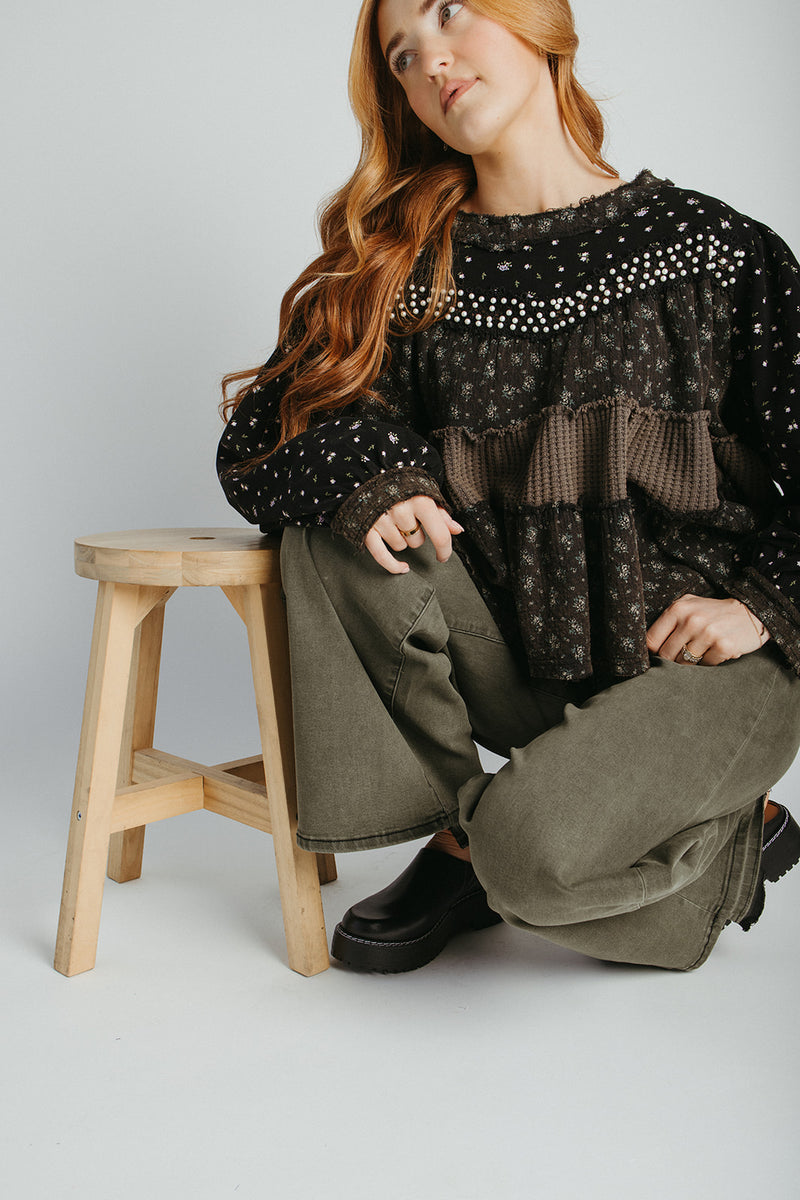 The Teddy Mix Patterned Blouse in Black
