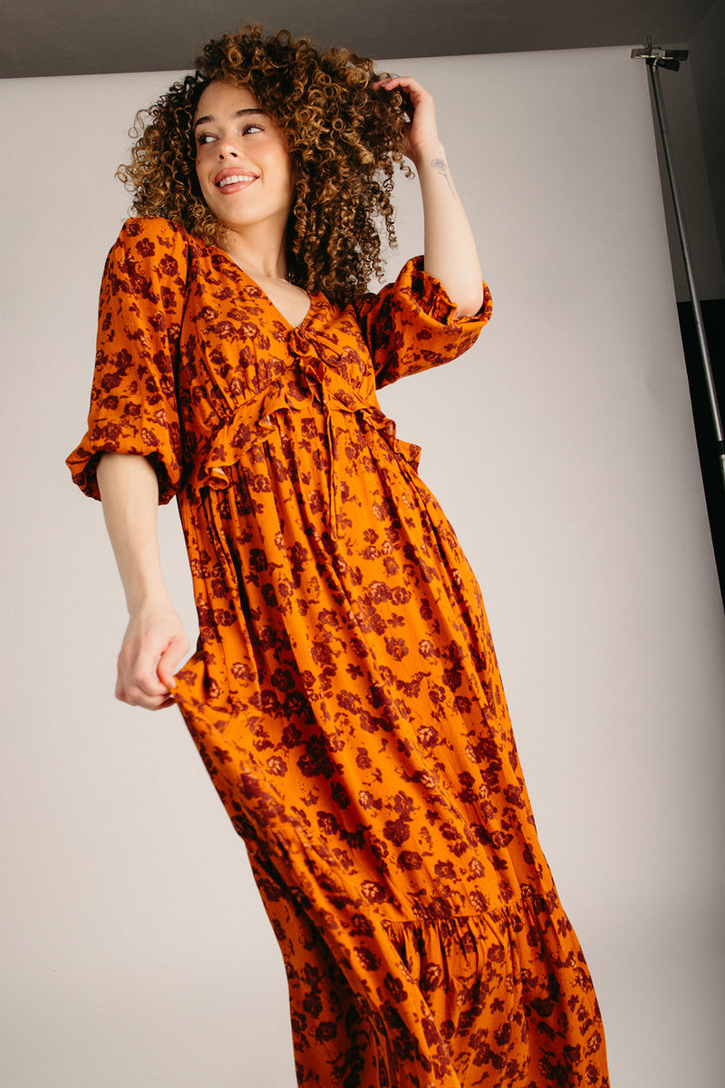rust floral maxi dress The Aileen Floral Maxi Dress in Rust Large