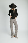 The Ellen Straight Leg Jean in Black + Tan Stripe