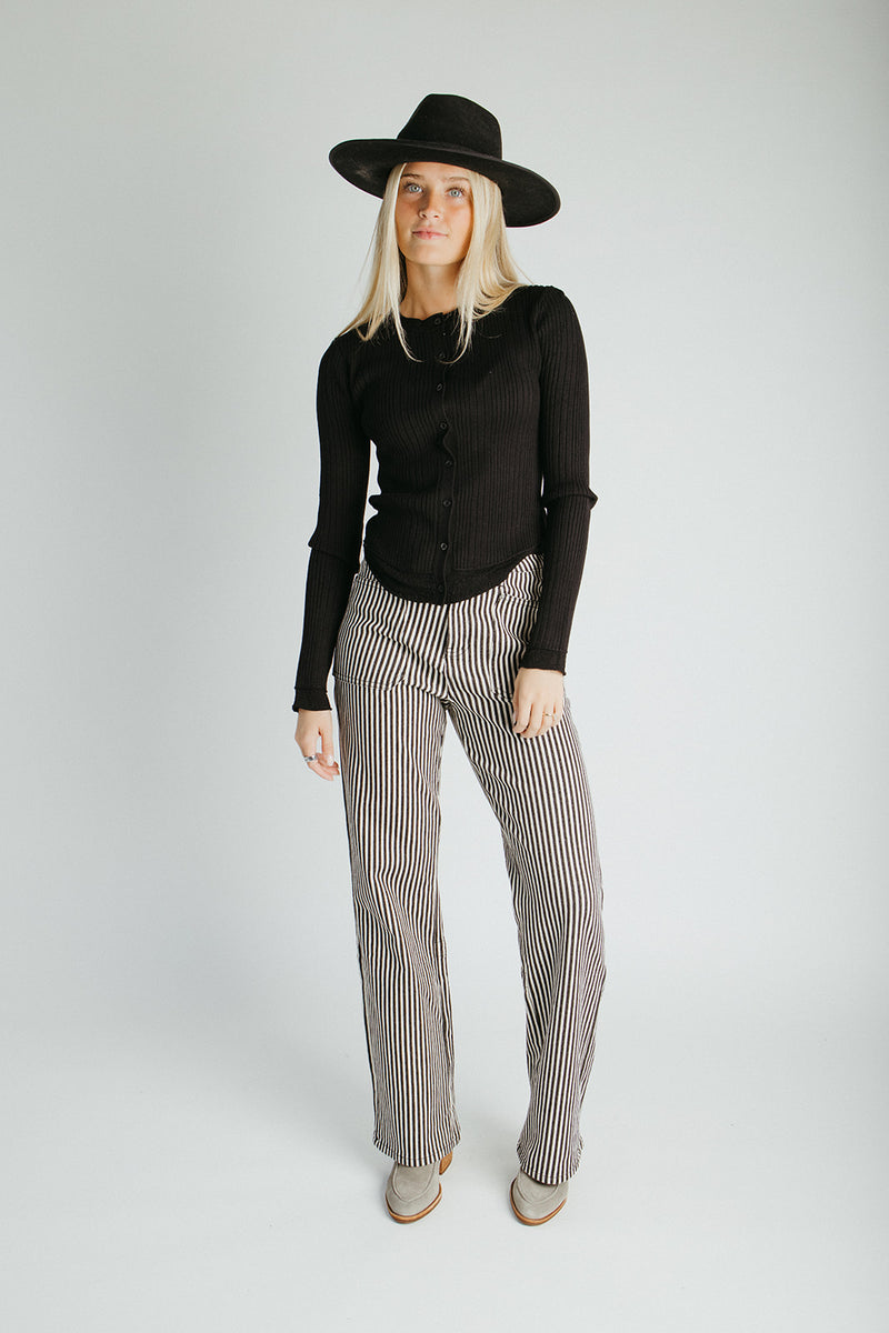 The Ellen Straight Leg Jean in Black + Tan Stripe