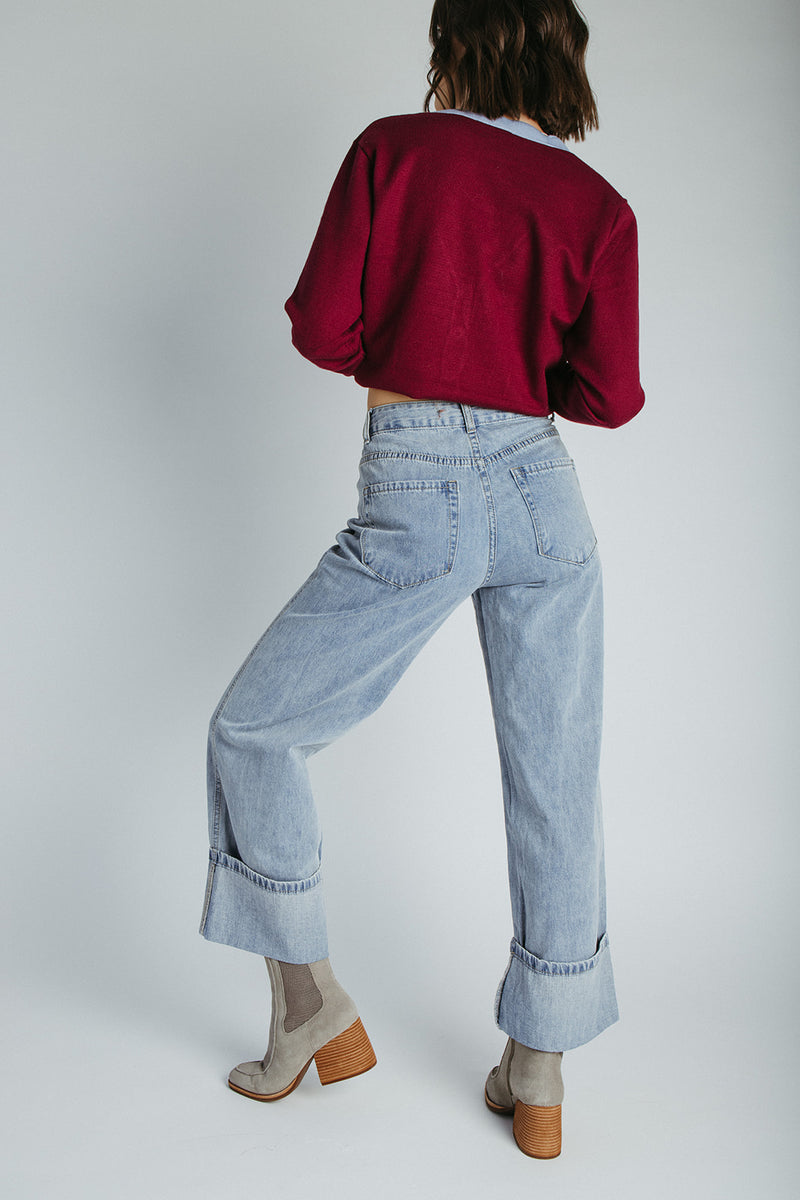 The Marissa Cuffed Wide Leg Jean in Light Wash