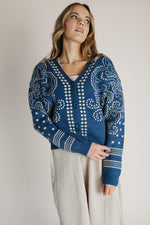 The Jepson Patterned Sweater in Teal Blue + Sand