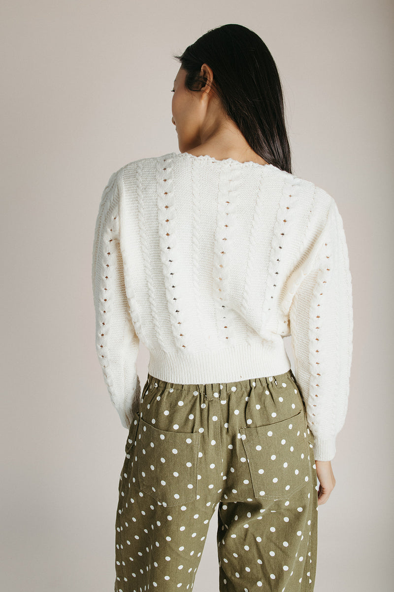 The Gulino Flower Applique Cardigan in Cream