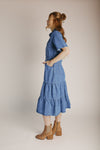 The Devoto Tiered Midi Dress in Washed Denim