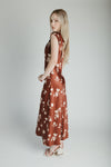 The Kendi Satin Mock Neck Maxi Dress in Brick