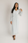 The Polzin Glitter Wrap Midi Dress in Pearl