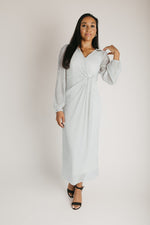 The Polzin Glitter Wrap Midi Dress in Pearl
