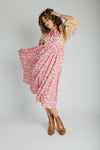 The Libby Blossom Linen Midi Dress in Pink + Orange