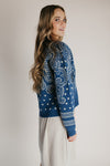 The Jepson Patterned Sweater in Teal Blue + Sand